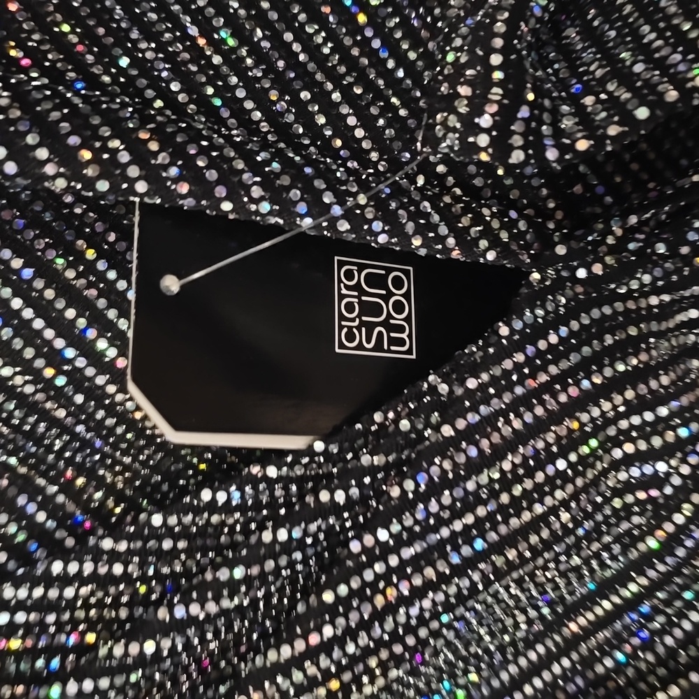 Clara Sunwoo Black and Silver wrap style Top Large - Picture 3 of 6